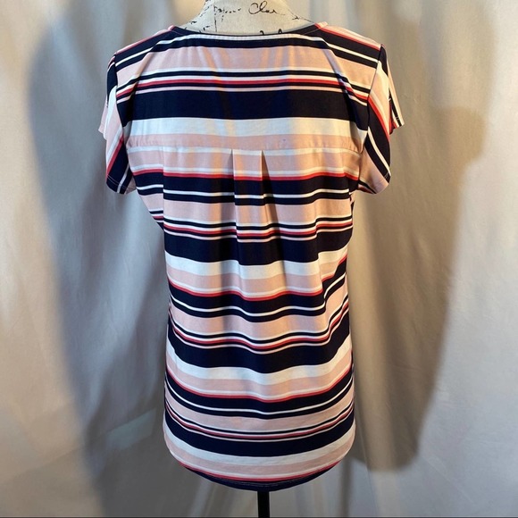 Roz & Ali Woman's Scooped Neck Half Zip Shirt Sleeve Striped Blouse Sz M - Picture 3 of 9